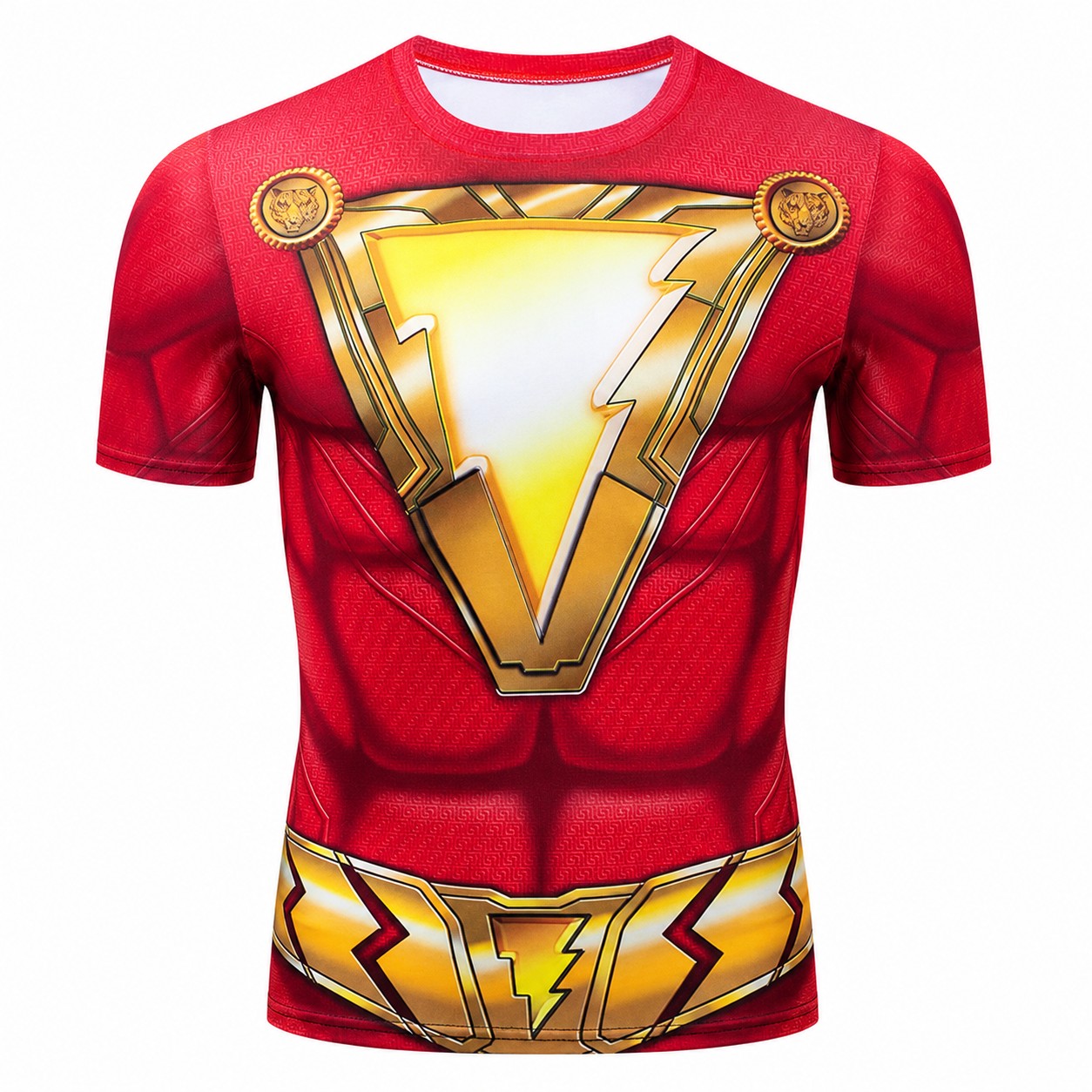 Shazam Comic Red Orange Short Sleeve Compression Shirt