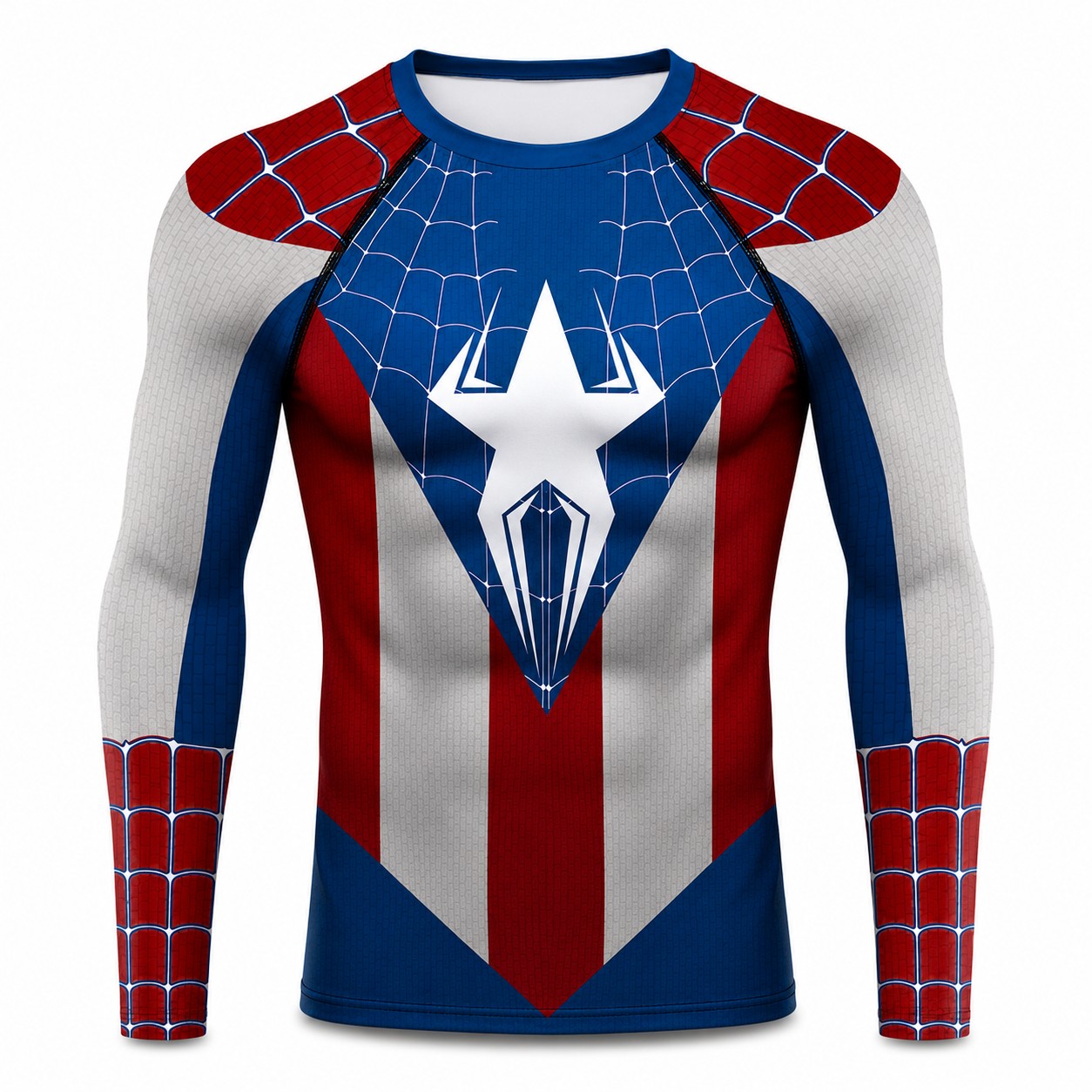 Spider Man Captain America Mk1 Blue Red Long Sleeve Compression Shirt