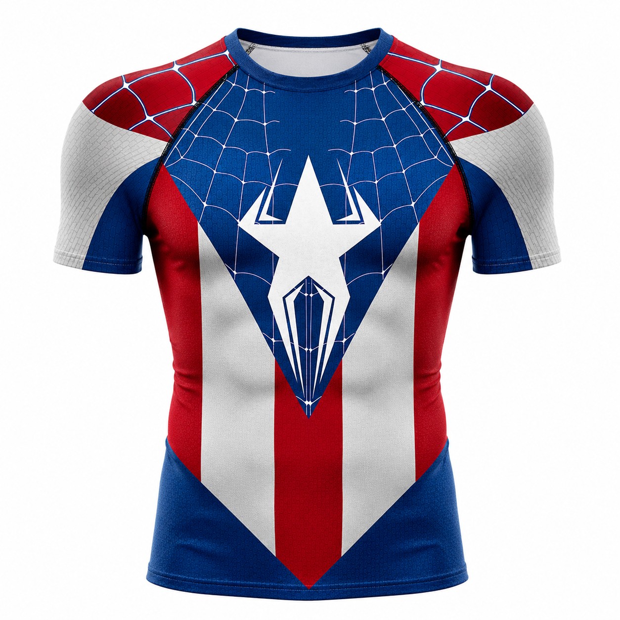Spider Man Captain America Mk1 Blue Red Short Sleeve Compression Shirt